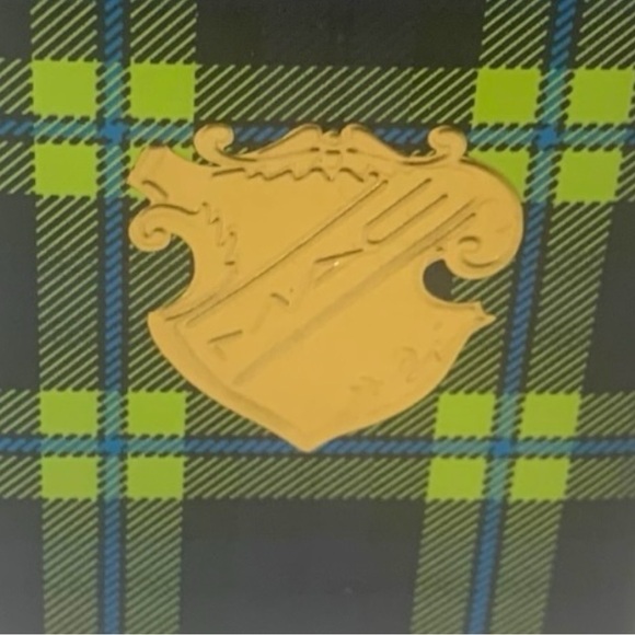 VTG MAC Makeup Tartan Plaid Gold Emblem Metal Storage Tin Container Empty - Picture 2 of 10